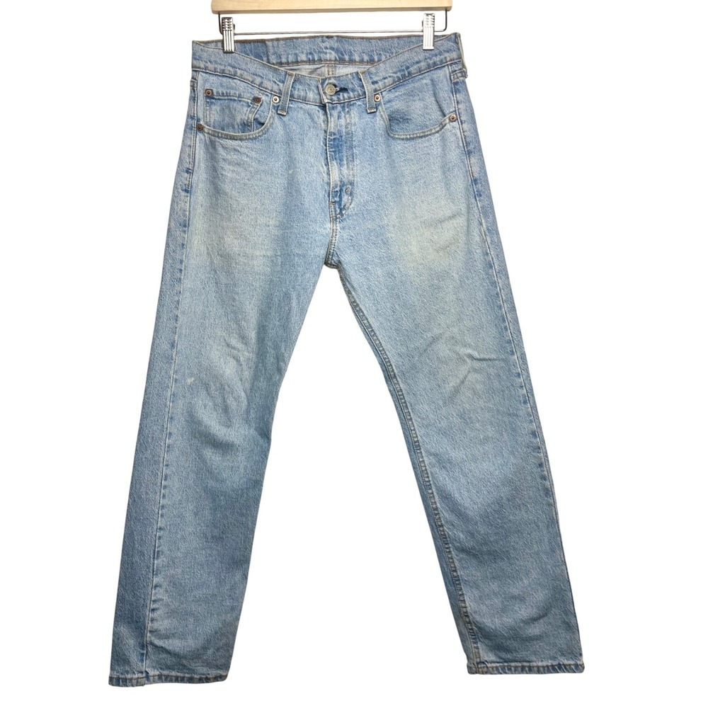 Levis 505 Regular Fit Light Wash Blue Straight Leg Jeans Mens 32x29 100% Cotton